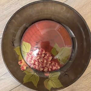 Elegant Grape Design Plate with Brown and Red Accents